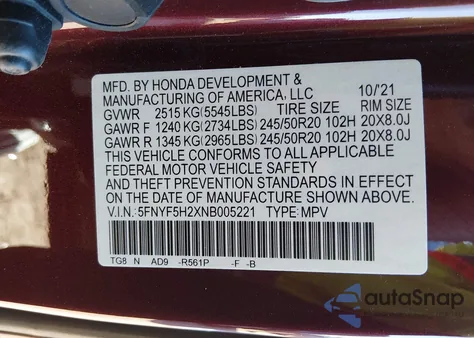 2022 Honda Pilot 2Wd Special Edition from USA, damaged, VIN 5FNYF5H2XNB005221